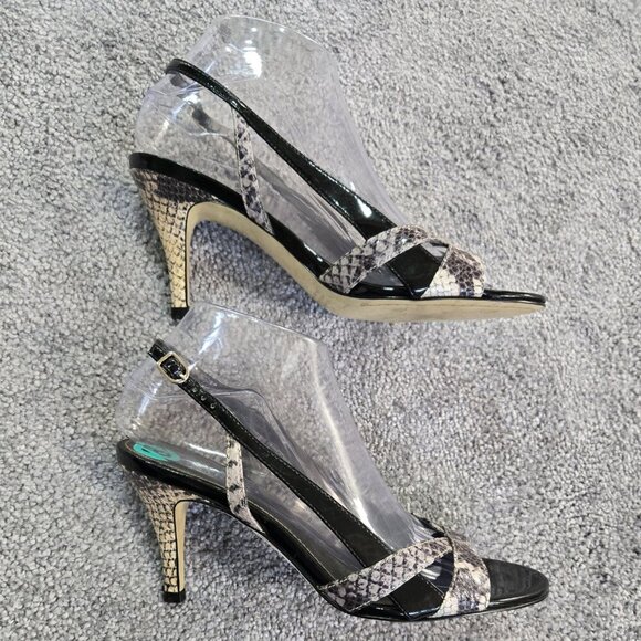 Franco Sarto Dallas Black Snakeskin Print Embossed Slingback Round Toe Heels - Picture 7 of 10